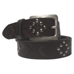 CI0001M Cintura in vera pelle intersecata a mano con borchie 105 135 120 Larghezza 4 cm Col. Marrone