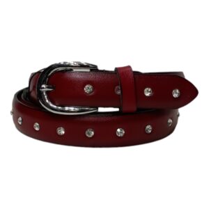 CI0093B120 Cintura in vera pelle con Strass incastonati Art. CVV80209 Mis. 120 H 2, 3cm. Colore Bordo'