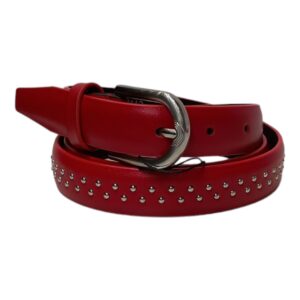 CI0118R120 Cintura in vera pelle con borchie Art.CVV80011 Misura 120 H 2cm. Col. Rosso