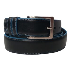 CI0334N110 Cintura in vera pelle bordatura blu Art. 1244-35 Mis. 110 L.3,5 cm Col. Nero
